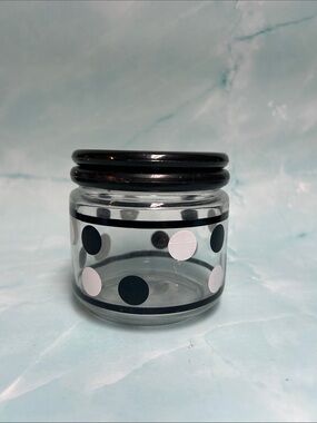 Vintage KIG  Storage Container Indonesia Polka Dot Glass Jar with Black Lid